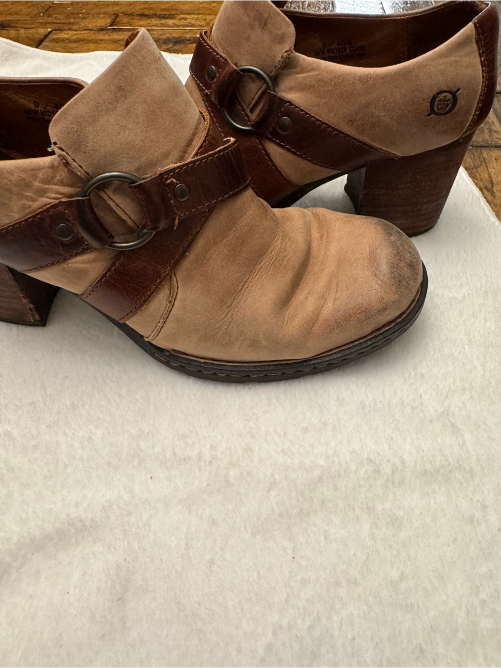 Børn Leather Ankle Booties Women's Size 9 EU 40.5 Brown Strappy Block Heel